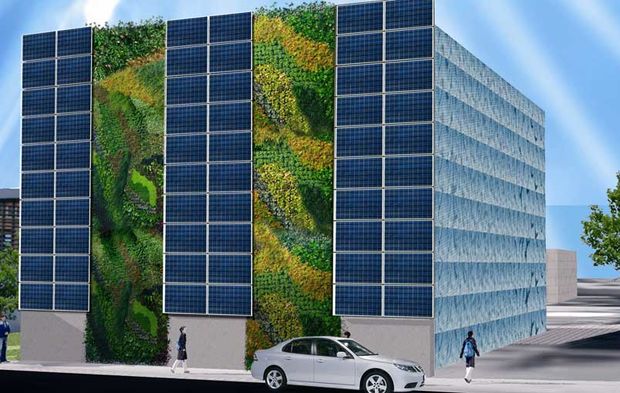 Batiment avec panneau solaire paris