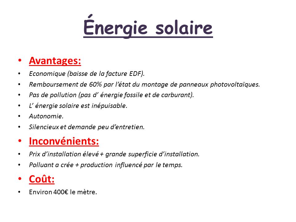 Avantage inconvenient panneau solaire photovoltaique