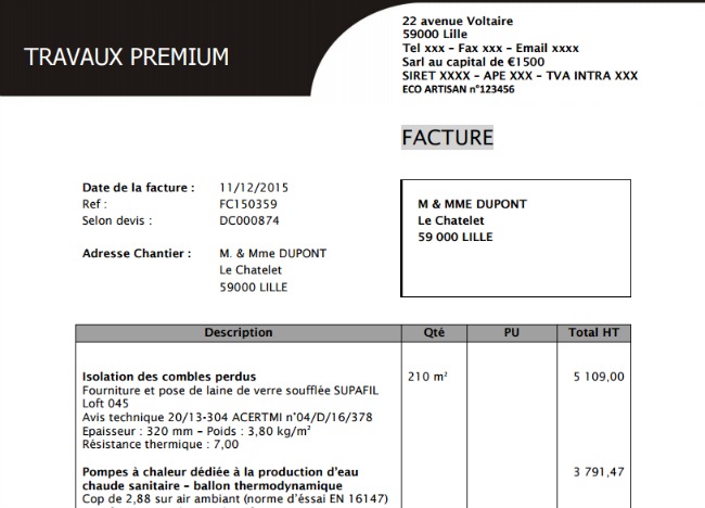 Exemple de devis pompe a chaleur