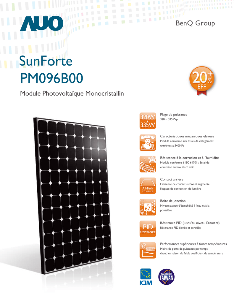 Panneau solaire benq sunforte 335wc monocristallin