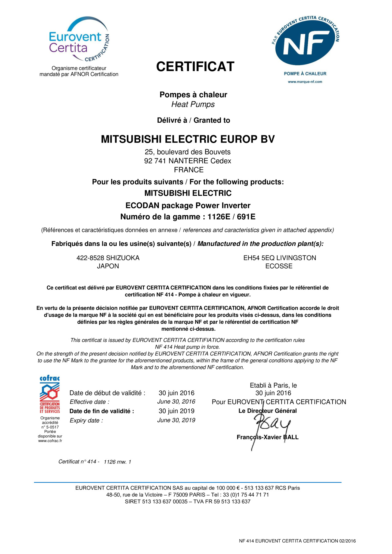 Certification pompe à chaleur