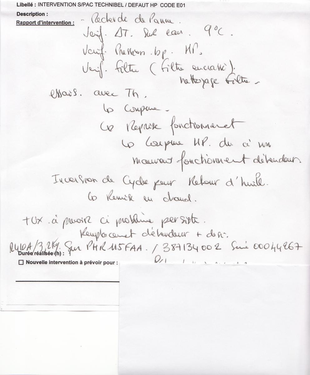 Defaut hp pompe a chaleur