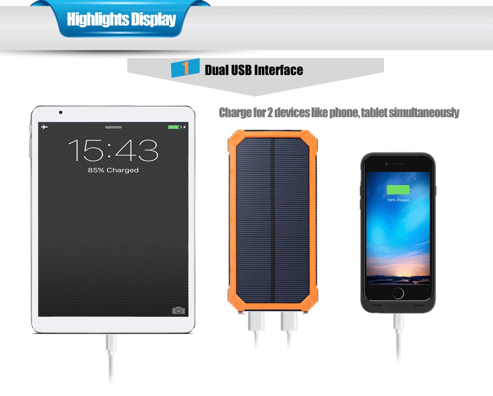 Panneau solaire 10000mah dual usb power bank charger