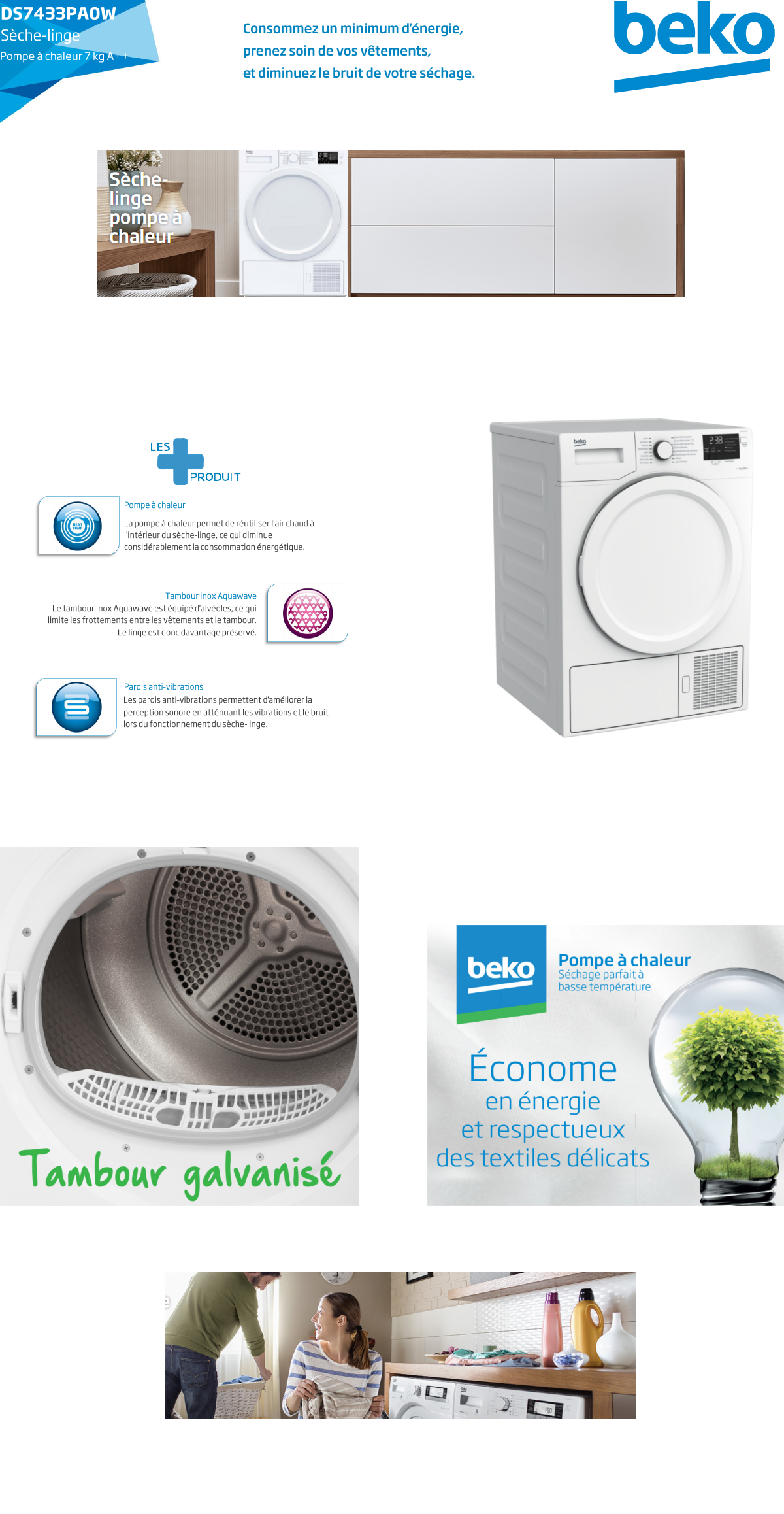 Sèche linge pompe à chaleur beko ds7433gxow