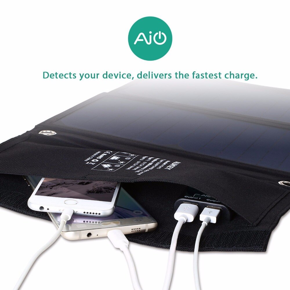 Aukey chargeur panneau solaire 14w 2a*2 ports usb