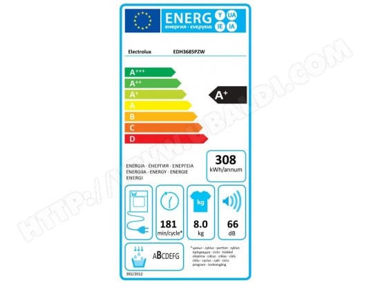 Electrolux edh3685pzw - sèche linge frontal - 8 kg - condensation - pompe à chaleur - a+