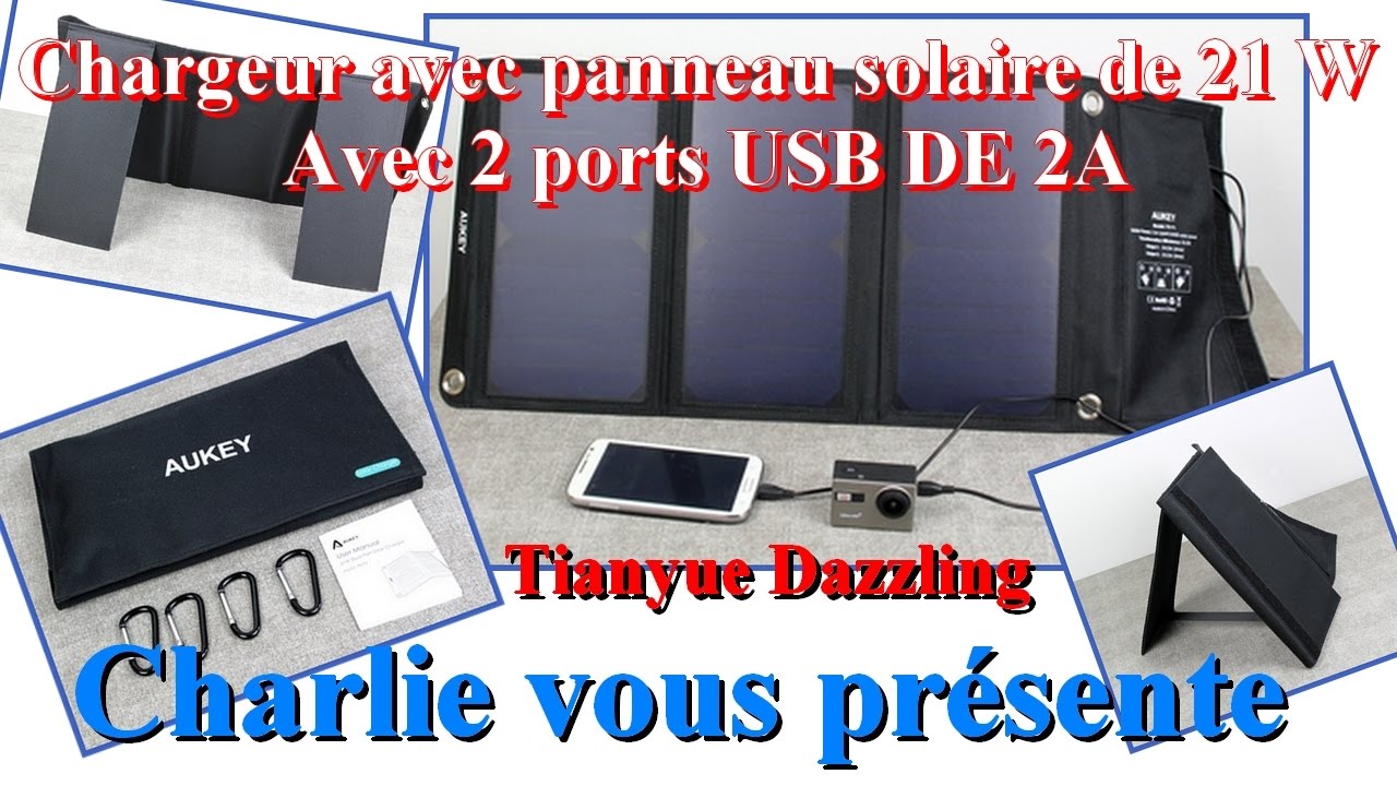 Aukey chargeur panneau solaire 20w 2a*2 double port usb