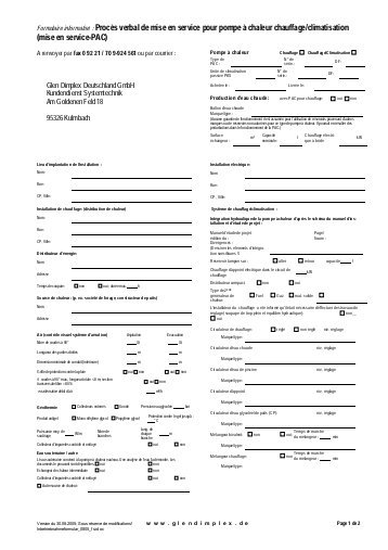 Fiche de mise en service pompe a chaleur atlantic