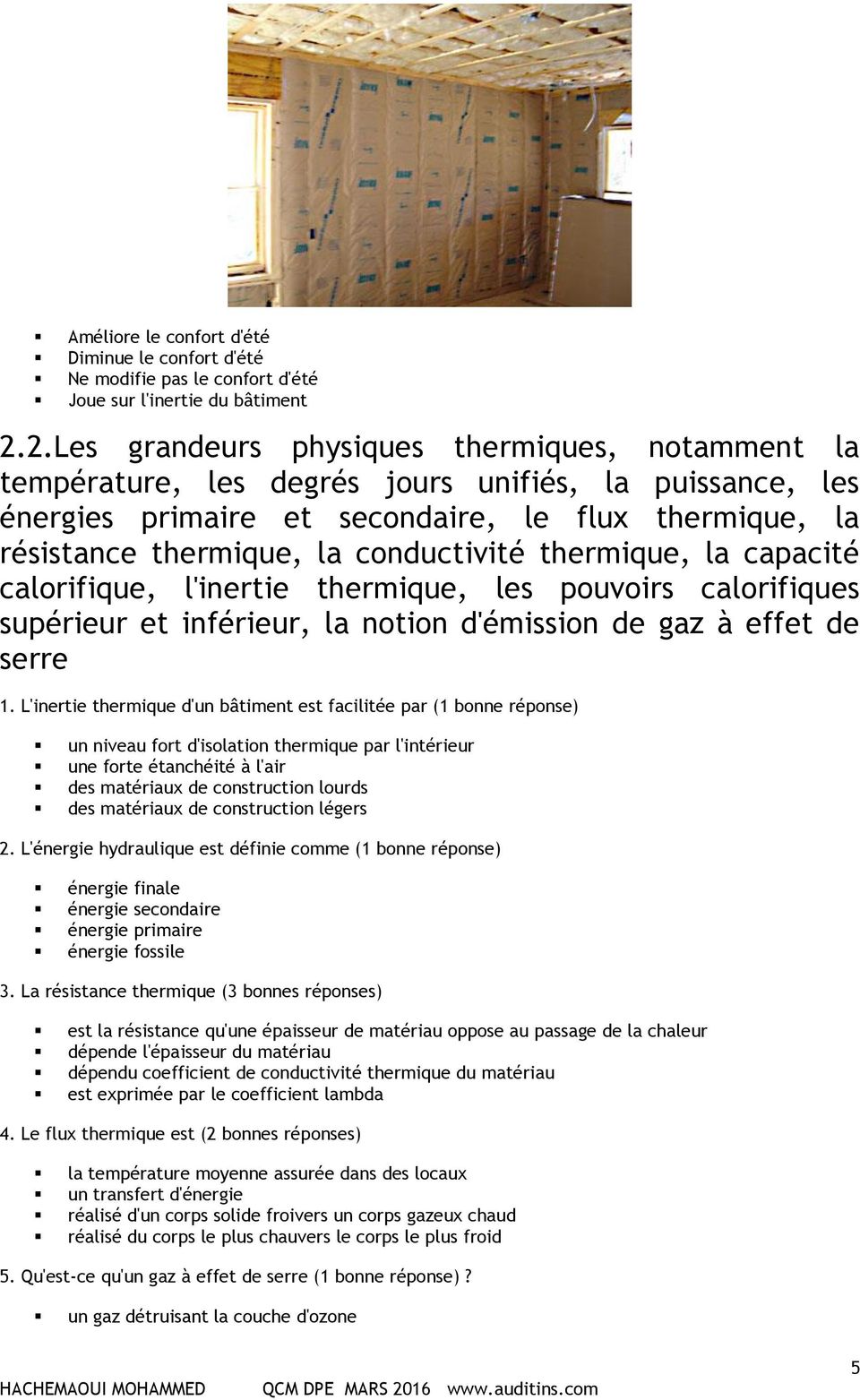 Qcm pompe a chaleur