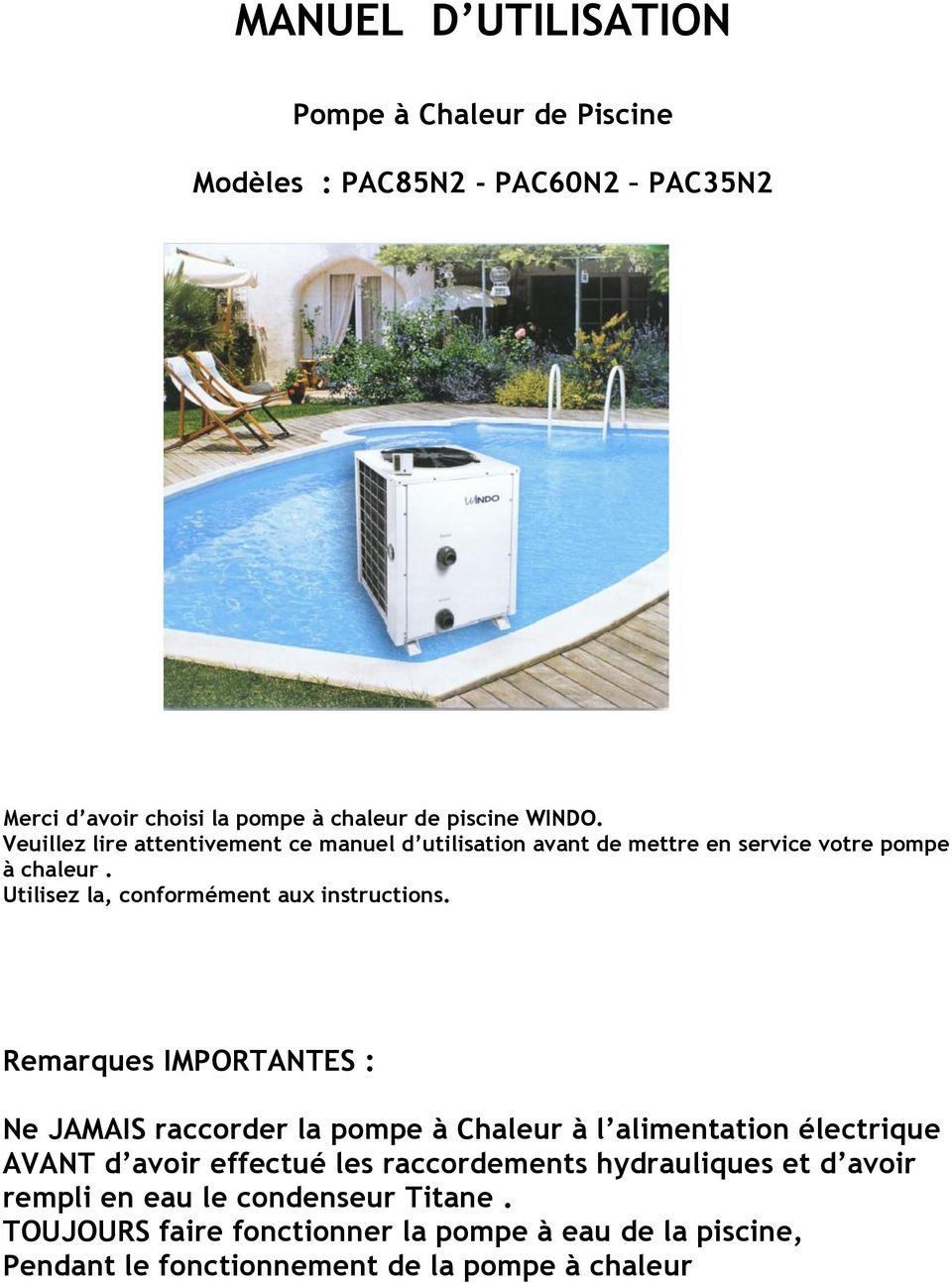 Pompe a chaleur piscine windo