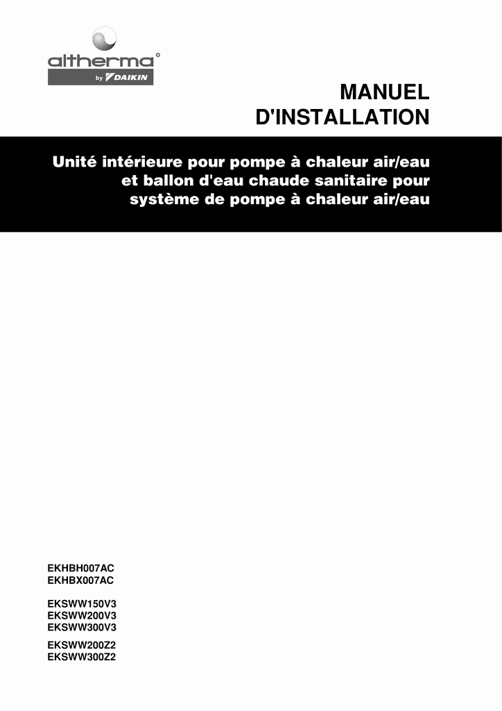 Manuel d'installation pompe à chaleur daikin