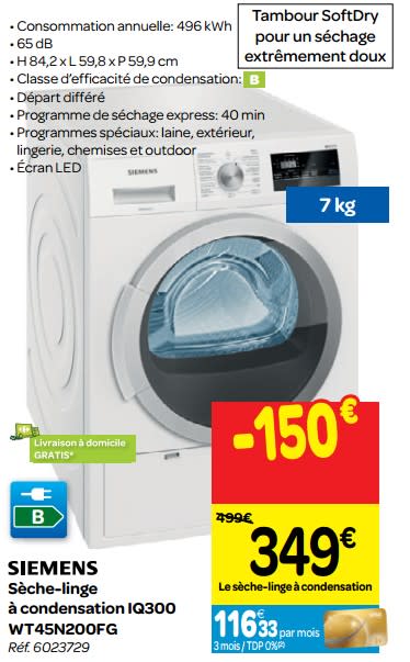 Seche linge pompe a chaleur chez carrefour